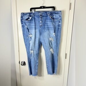 Torrid Light Blue Distressed Button‎ Fly Boyfriend Jeans Plus Size 24